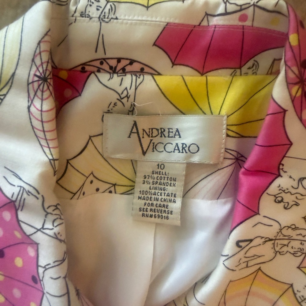 Andrea Viccaro Women Pink Yellow Umbrella Pinup Print Cotton Trench Coat Size 10 - Picture 7 of 12